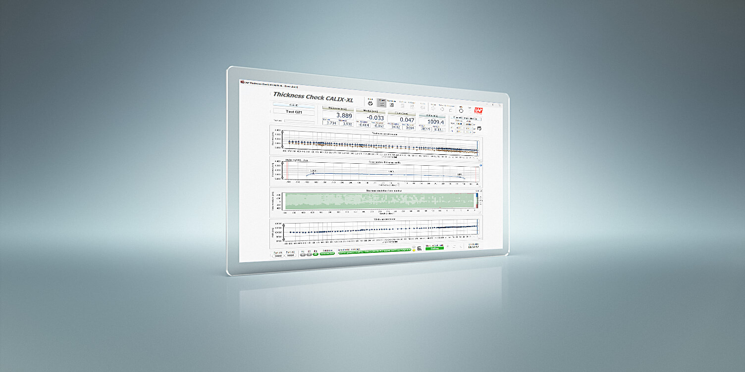 Screenshot der Calix-Software zeigt die exakten Werte zur Banddicke von Blech und Bandstahl auf.