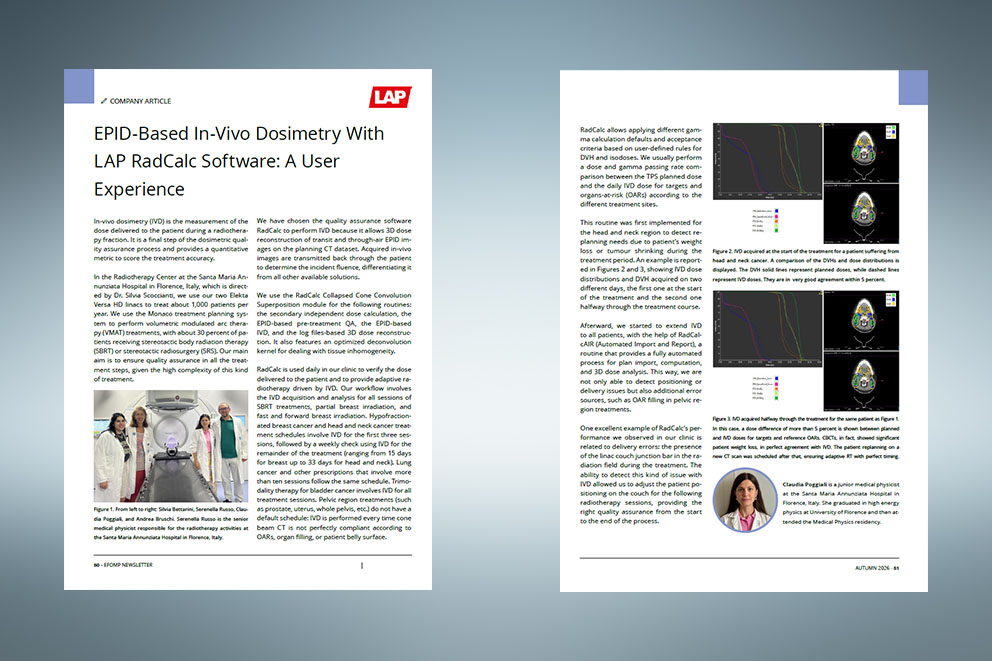 EFOMP: EPID-Based In-Vivo Dosimetry With LAP RadCalc Software: A User Experience | EN