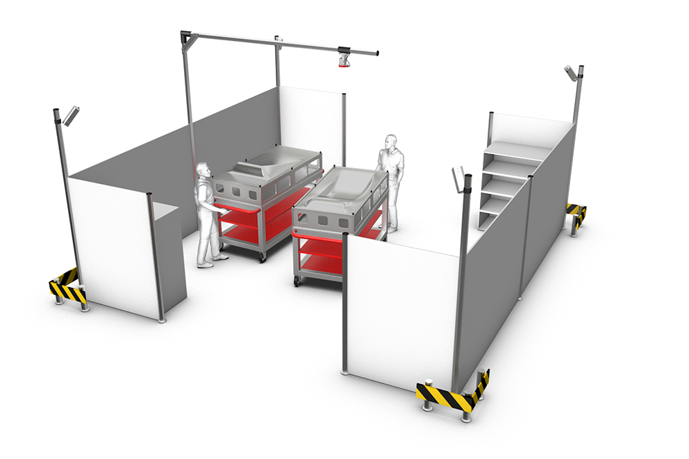 Interworking of CAD-PRO laser projectors and DTEC-PRO camera system in a production cell