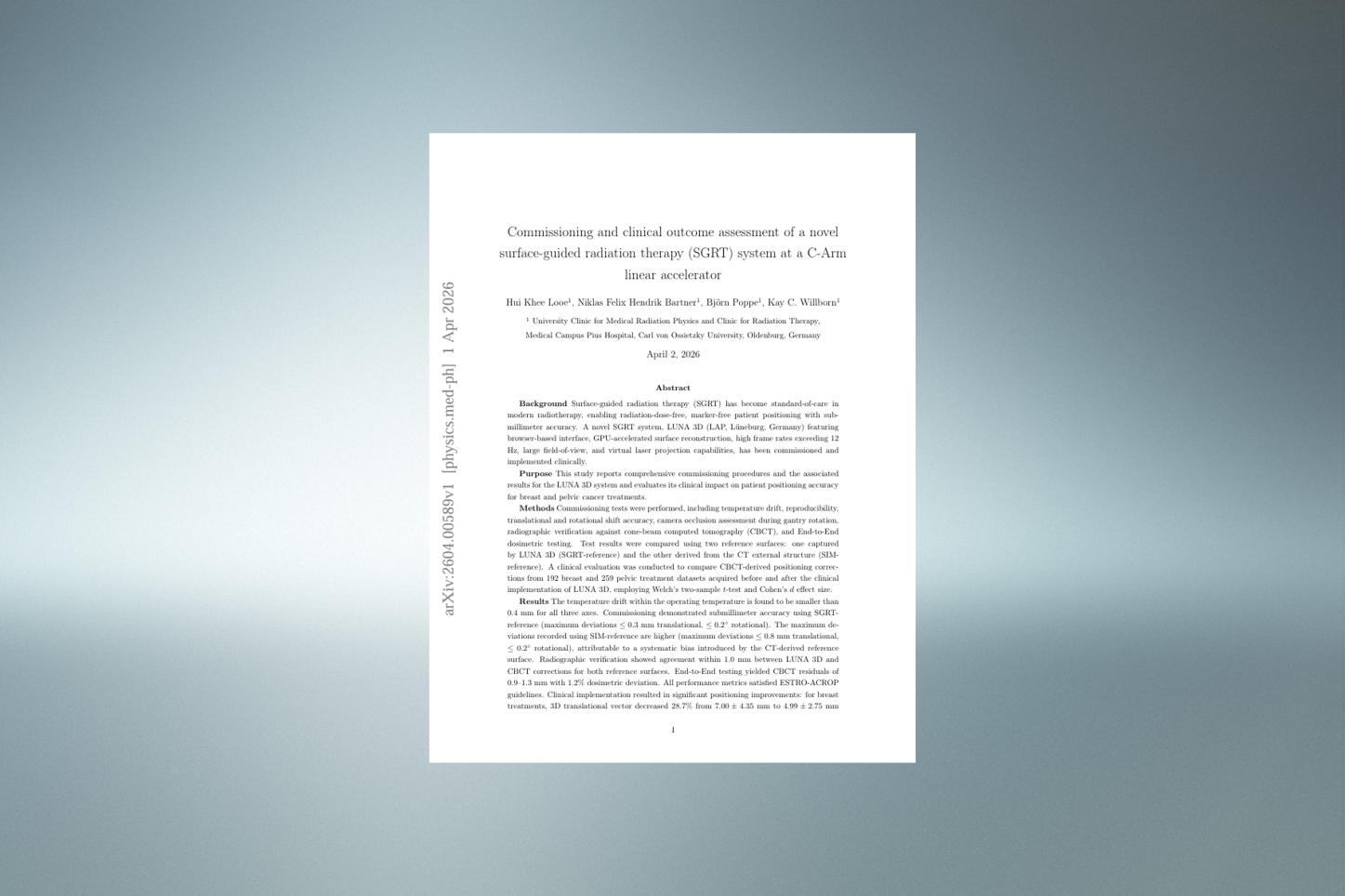 Commissioning and clinical outcome assessment of a novel surface-guided radiation therapy (SGRT) system at a C-Arm linear accelerator