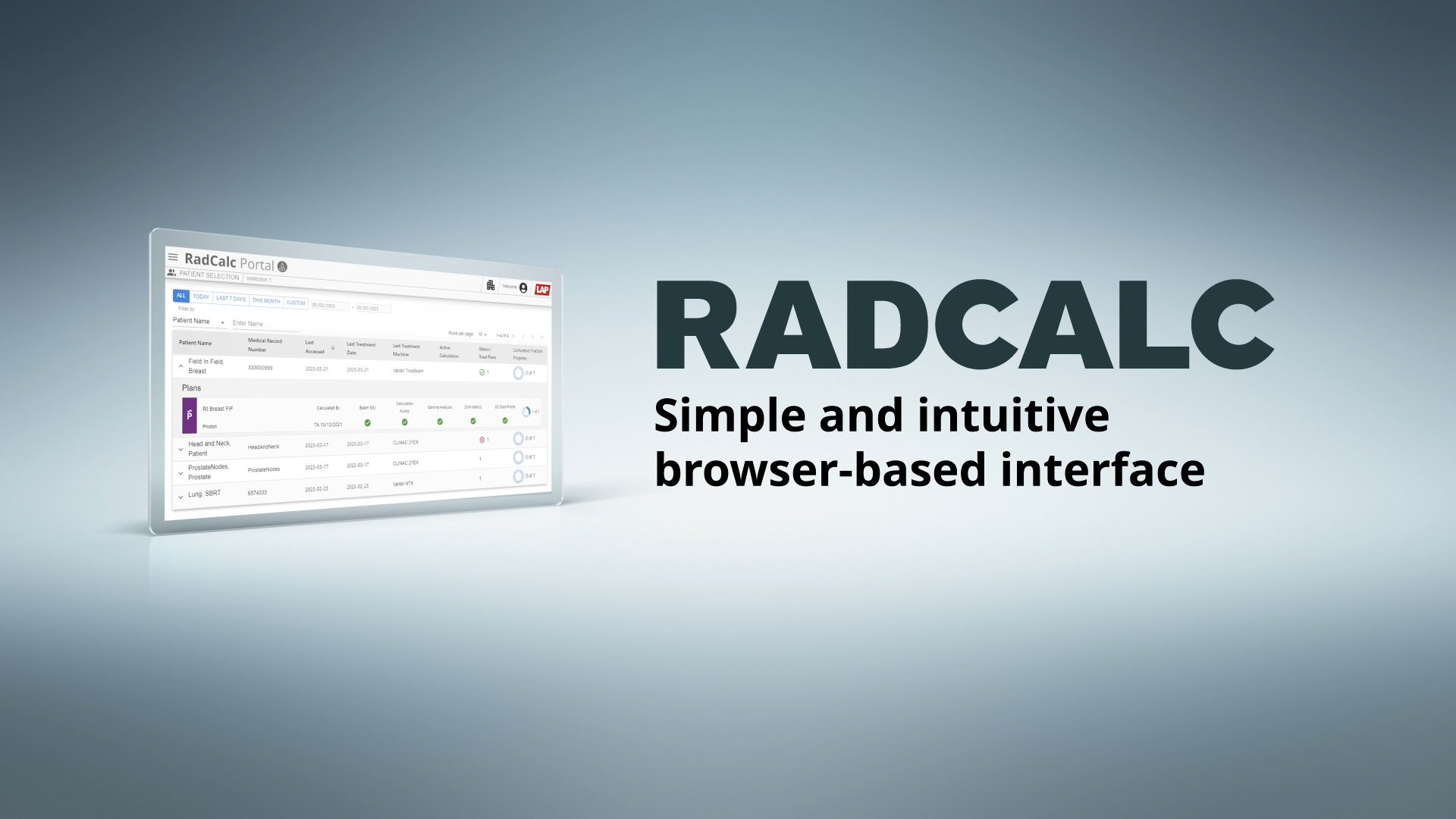 Picture of the RadCalc browser interface and new Logo